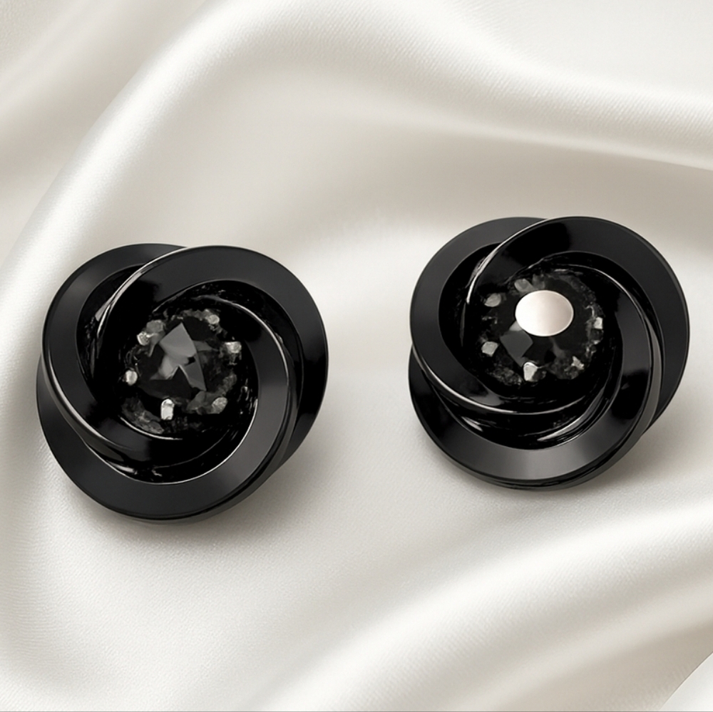 Black Gloss Knot Stud Earrings – Smoky Gem Center - Women's Fashion Jewelry